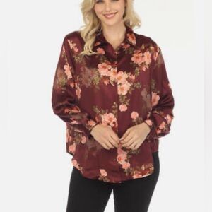 Johnny Was - Amanza Winona 100 Percent Silk Colorful Floral Button Down Blouse L